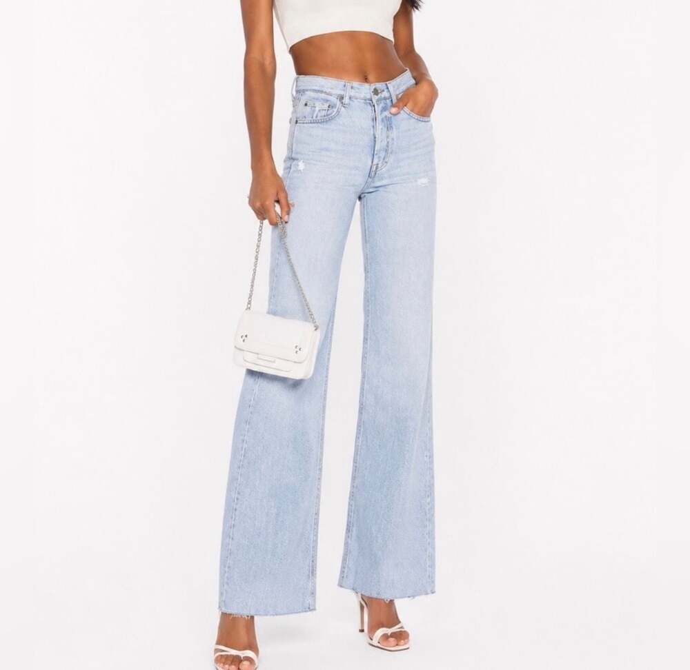 GRLFRND Carla High-Rise Wide-Leg  Distressed Jeans Light Wash 26